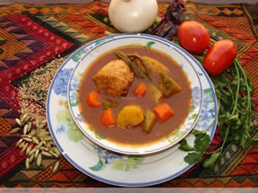 Pepian, a stew, is one of the authentic Mayan meals served on Thursdays at El Barrio Bar in San Pedro la Laguna.